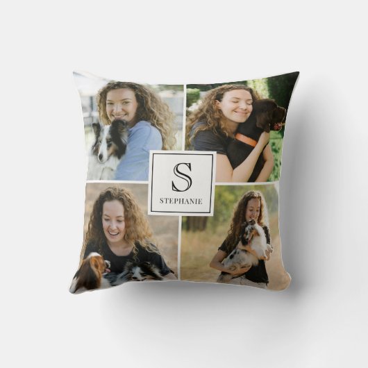 Custom 4 Multi Photo Collage Monogram & Name クッション (裏面)