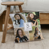 Custom 4 Multi Photo Collage Monogram & Name クッション