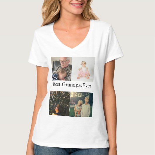 Custom 4 Photo Collage Best Grandpa Ever Tシャツ (正面)