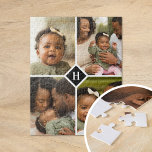 Custom 4 Photo Collage Family Monogram | Black ジグソーパズル<br><div class="desc">A special personalized gift with 4 of your custom photos and monogram initial. Use the design tools to add additional text in any font and colors you like. Upload more photos, edit the background color or choose a different size option to further customize the design. Custom photo puzzles are an...</div>