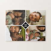 Custom 4 Photo Collage Family Monogram | Black ジグソーパズル (横)