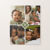 Custom 4 Photo Collage Family Monogram | Olive ジグソーパズル (縦)