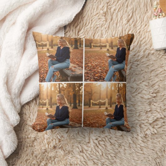 Custom 4-Photo Collage Pillow – Personalized Gift クッション (ブランケット)