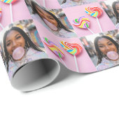 Custom 4 Photo Collage Retro Modern Trendy Family ラッピングペーパー (ロールコーナー)