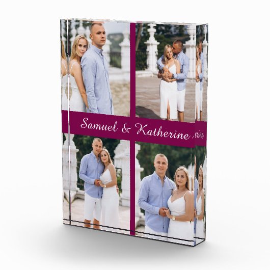 Custom 4 Photo Collage Script Name Acrylic Block フォトブロック (右)