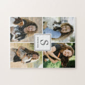 Custom 4 Photo Collage with Monogram and Name ジグソーパズル (横)