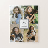 Custom 4 Photo Collage with Monogram and Name ジグソーパズル (縦)