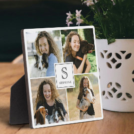 Custom 4 Photo Collage with Monogram and Name フォトプラーク