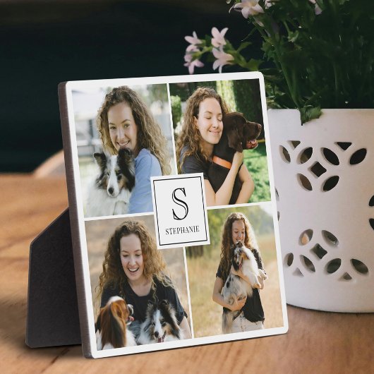 Custom 4 Photo Collage with Monogram and Name フォトプラーク