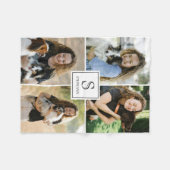Custom 4 Photo Collage with Monogram and Name フリースブランケット (正面(横))