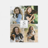 Custom 4 Photo Collage with Monogram and Name フリースブランケット (正面)