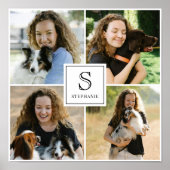 Custom 4 Photo Collage with Monogram and Name ポスター (正面)