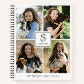 Custom 4 Photo Collage with Monogram Name and Text ノートブック (正面)