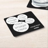 custom 4 photo text template black スクエアペーパーコースター (アングル)