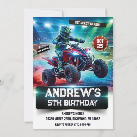 Custom 4 Wheeler ATV Birthday Party for boy 招待状 (正面)