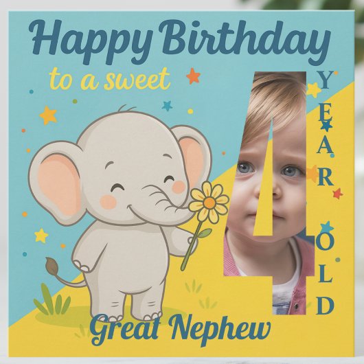 Custom 4th Birthday Elephant Sweet Your Photo Card カード