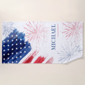 Custom 4th of July Beach Trip Red White Blue ビーチタオル (正面)