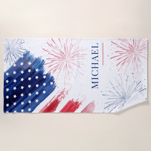 Custom 4th of July Beach Trip Red White Blue ビーチタオル (正面)