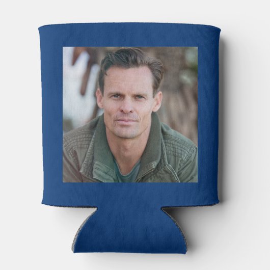 Custom 50th Birthday Blue Gold With Photo 缶クーラー (裏面)