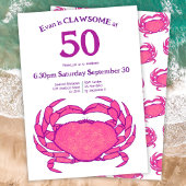 Custom 50th Birthday Bold Pink Crab Seafood Pun 招待状