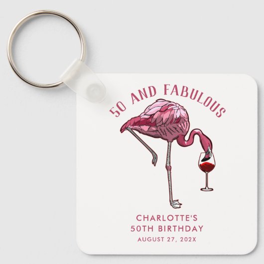 Custom 50th Birthday Flamingo Favors Swag キーホルダー (正面)