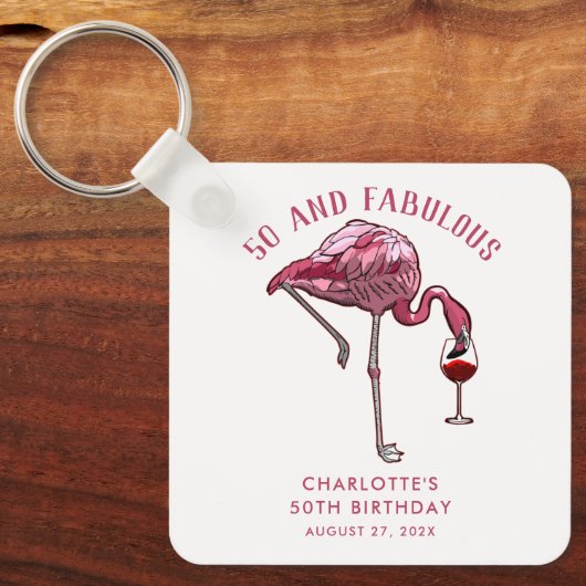 Custom 50th Birthday Flamingo Favors Swag キーホルダー (正面)