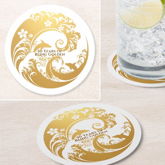 Custom 50th Birthday Gold  ラウンドペーパーコースター