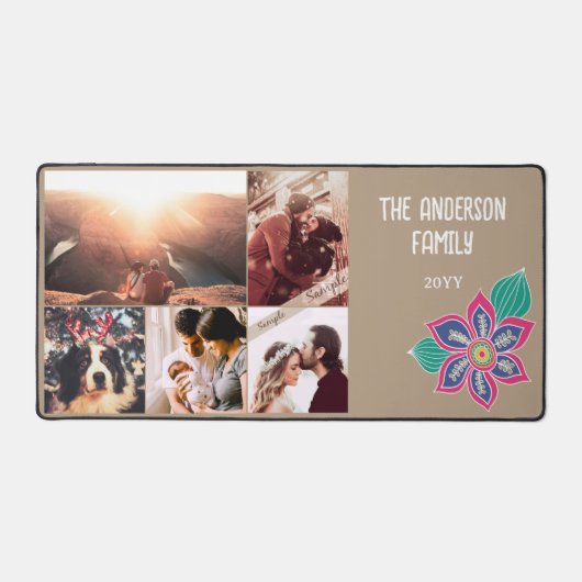 Custom 5 Photo Collage Colorful Bohemian Flower  デスクマット (正面)