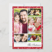 Custom 5-Photo Red Snowflake Christmas Flat Card シーズンカード (正面)