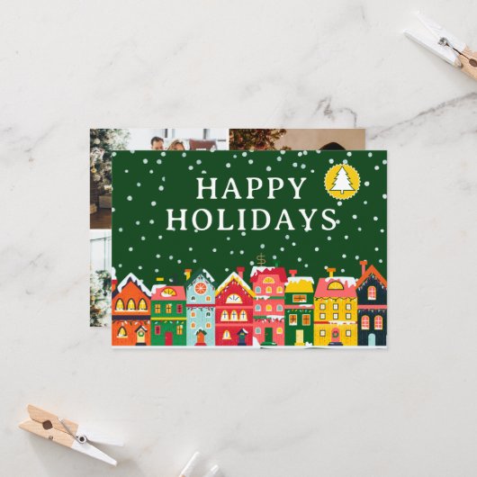 Custom 5Photo Happy Holiday Cute Colorful Card 招待状 (正面/裏面インサイチュ)