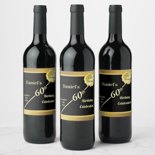 Custom 60th Birthday Wine Bottle Labels ワインラベル (ボトル)