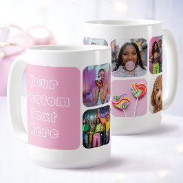 Custom 6 Photo Modern Retro Pink Besties  コーヒーマグカップ