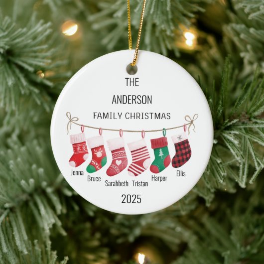 Custom 6 Stocking Names / Year Christmas Ornament セラミックオーナメント (ツリー)