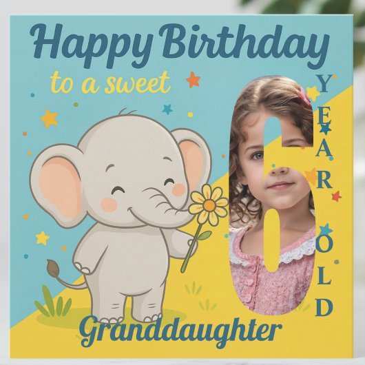 Custom 6th Birthday Elephant Sweet Your Photo Card カード