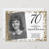 Custom 70th Photo Black and Gold Sequins 招待状 (正面)