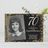 Custom 70th Photo Black and Gold Sequins 招待状 (スタンド正面)