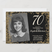 Custom 70th Photo Black and Gold Sequins 招待状 (正面)