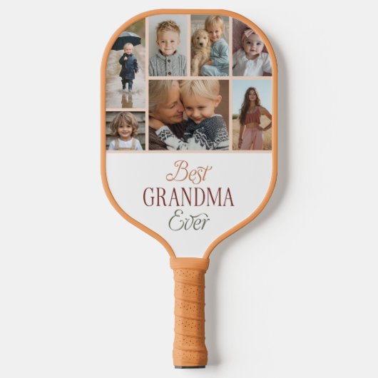 Custom 7 Photo Collage Best Grandma Ever ピックルボールラケット (正面)