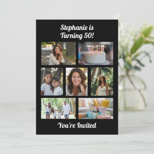 Custom 7 Photo Collage Birthday Party 招待状 (スタンド正面)