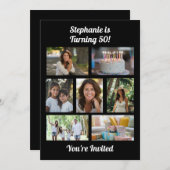 Custom 7 Photo Collage Birthday Party 招待状 (正面/裏面)