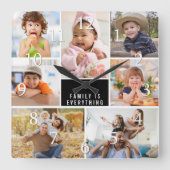 Custom 7 Photo Collage Family Is Everything Quote スクエア壁時計 (正面)