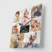 Custom 7 Photo Collage Family Is Everything Quote スクエア壁時計 (傾斜)