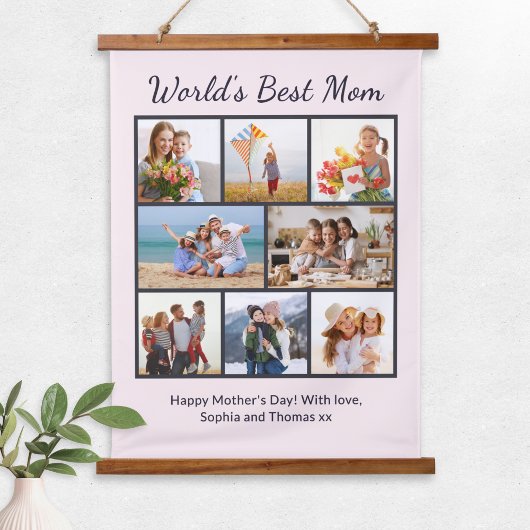 Custom 7 Photo Collage World's Best Mom 吊り下げ型タペストリー
