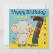 Custom 7th Birthday Elephant Sweet Your Photo Card カード (正面)