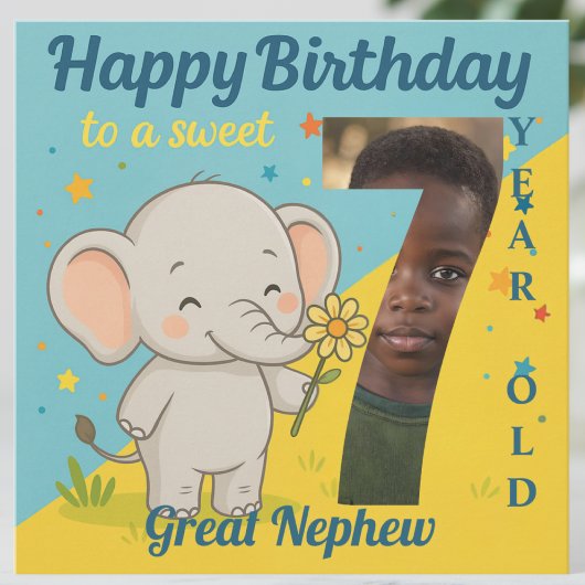 Custom 7th Birthday Elephant Sweet Your Photo Card カード
