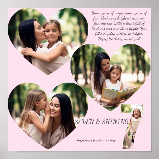 Custom 7th Birthday Photo Collage ポスター (正面)