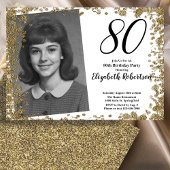 Custom 80th Photo Black and Gold Sequins 招待状