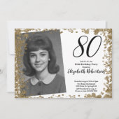 Custom 80th Photo Black and Gold Sequins 招待状 (正面)