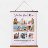 Custom 8 Photo Collage World's Best Mom 吊り下げ型タペストリー (正面)