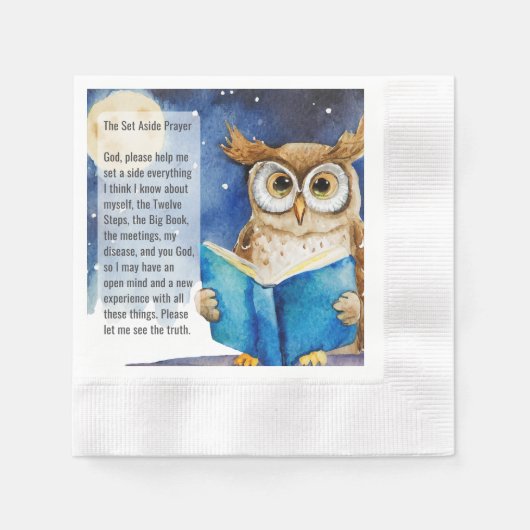 Custom AA Prayer Napkin | Sober Owl Big Book 縁ありカクテルナプキン (正面)